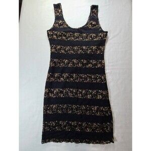 Wet Seal Black Gold Lace Stripe Tank Dress Mini Bodycon Sleeveless Size Small
